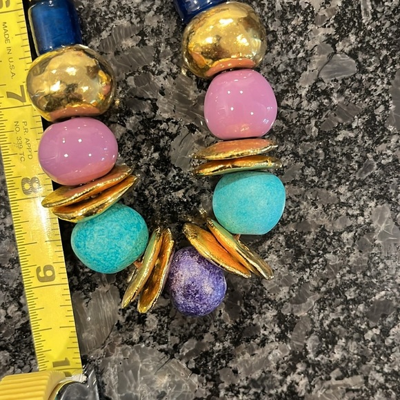 Women’s Necklace Varied Colorful Beads Gold Tone Disks Turquoise Purple Navy EUC - Picture 7 of 7